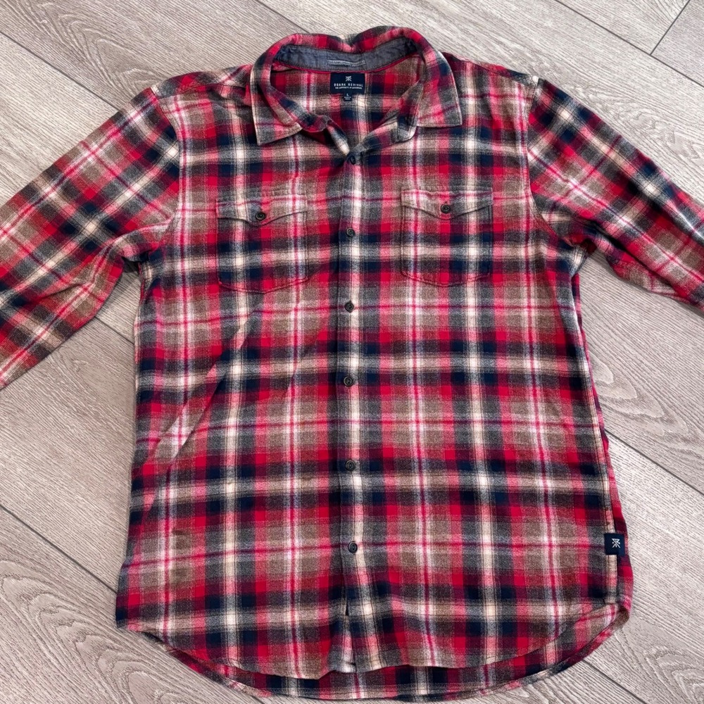 Roark Revival Flannel‎ Shirt Mens Large Red Plaid Cotton Casual Outdoors